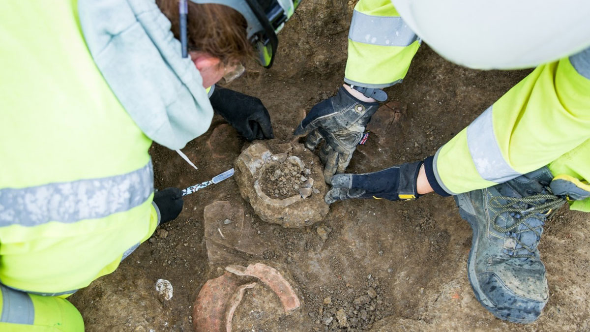 中世纪陶器被挖出来
